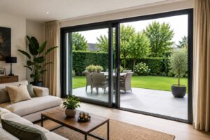 Kunststof schuifpui – woonkamer en tuin